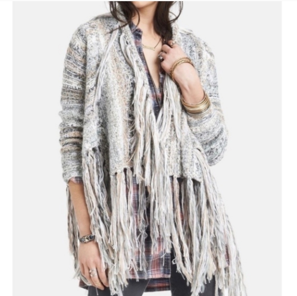 Free People Gray Fringe Cardigan - Picture 2 of 12